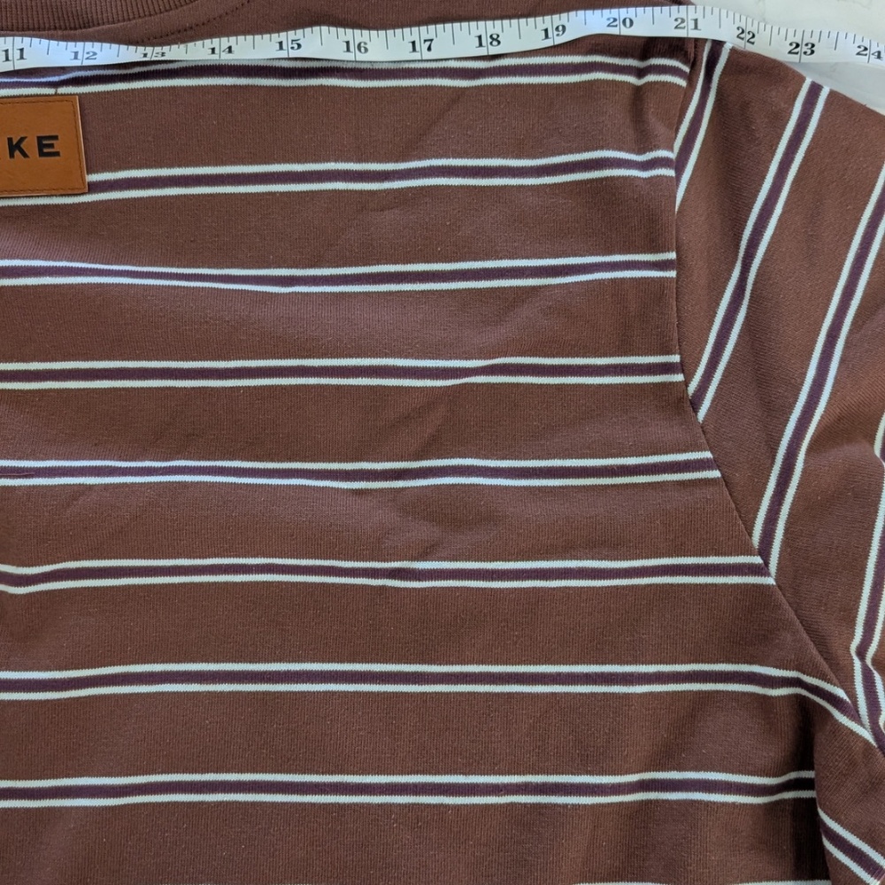 PARKE Striped Mockneck Pullover Women L/XL Mocha Brown Tonal Stripe Cotton NWT - Picture 6 of 13
